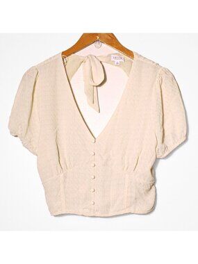 Le Lis Cropped Tie Open Back Top Coquette Cottagecore Regency Beige Cream